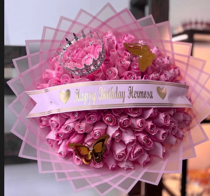 100 Pink Roses On Pink  Transparent  Wrapping