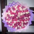 100 Pink/White/Purple Roses on Pink Transparent Wrapping