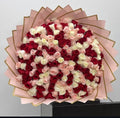 100 White/Pink/Red Roses on Pink Transparent Wrapping