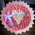100 Pink Roses White Heart On Pink Dir Wrapping