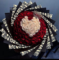 100 Red Roses White Heart on Black Dir