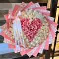 100 White Roses Pink Heart on Pink Dir Wrapping