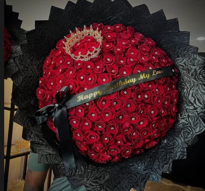 200 Red Roses on Black Wrapping