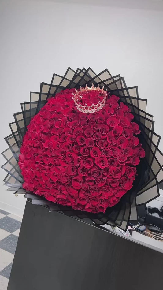 200 Red Roses on Black Transparent Wrapping