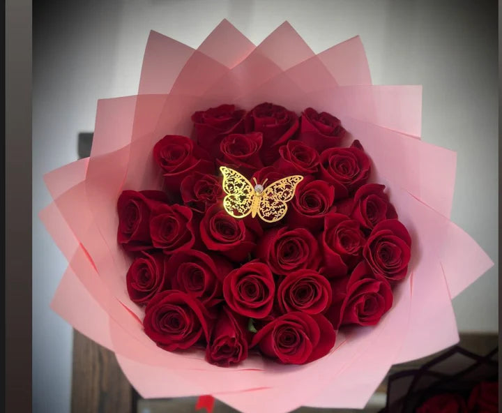 25 Red Roses Trans Pink Wrapping