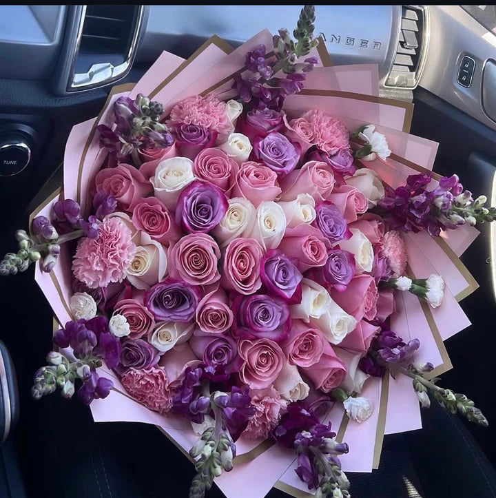50 Mix Roses Snap Dragon Pink Transparen Wrapping