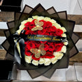 50 Red Roses White Ring Black Transparent Wrapping