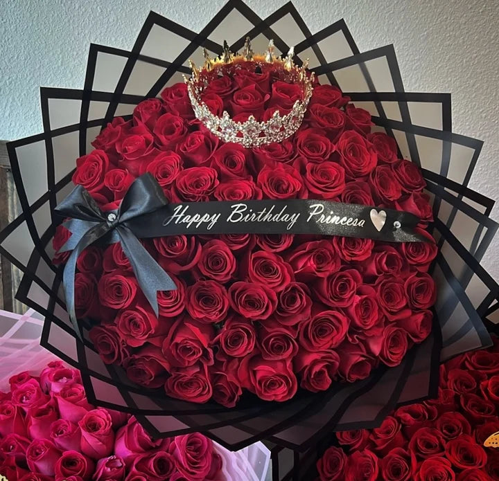 75 Red Roses Black Transparent Wrapping