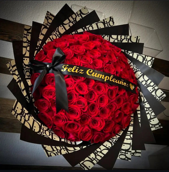 75 Red Roses Black Dir Wrapping