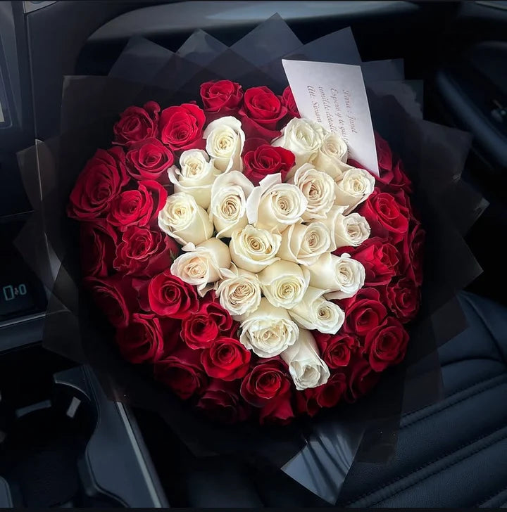 75 Red Roses White Heart Black Transparent Wrapping
