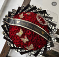 150 Red Roses on Black Dir Wrapping